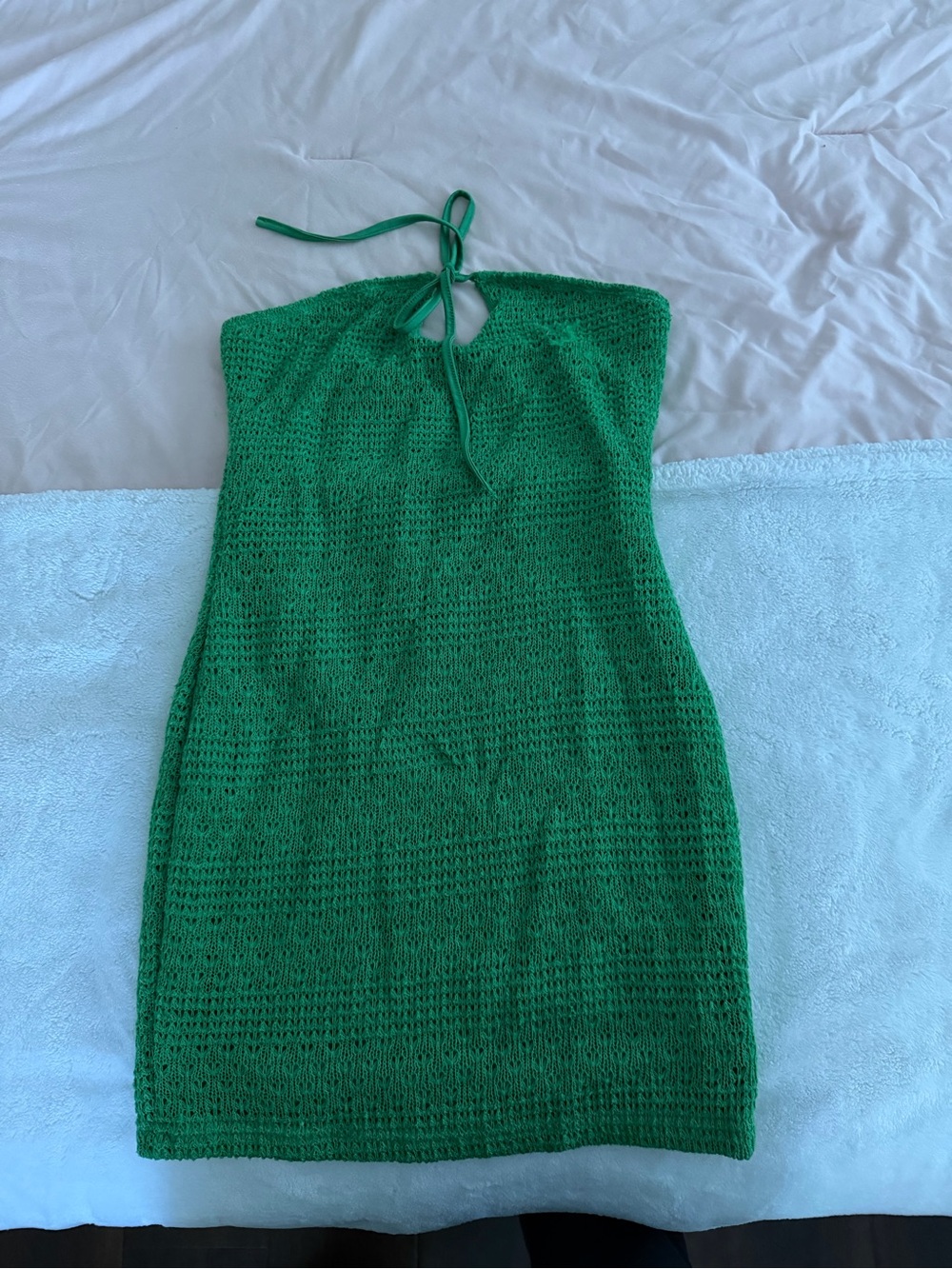 Green Crochet Halter Mini Dress